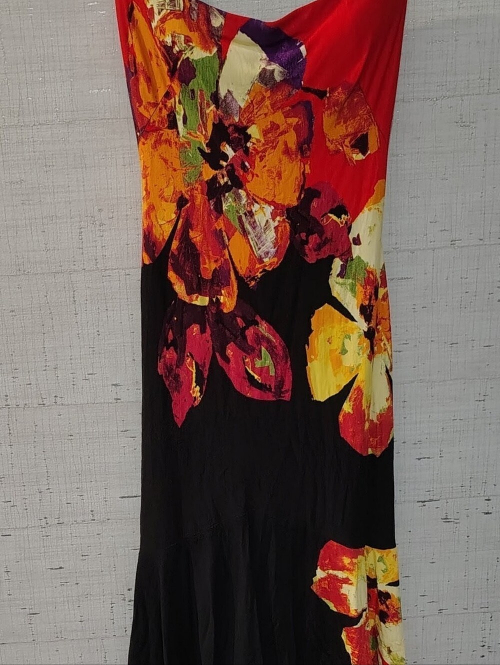 Striking Fiery Red on Black Strapless Midi Bodycon VTG 90's Dress by Cache Sz S - Picture 3 of 6